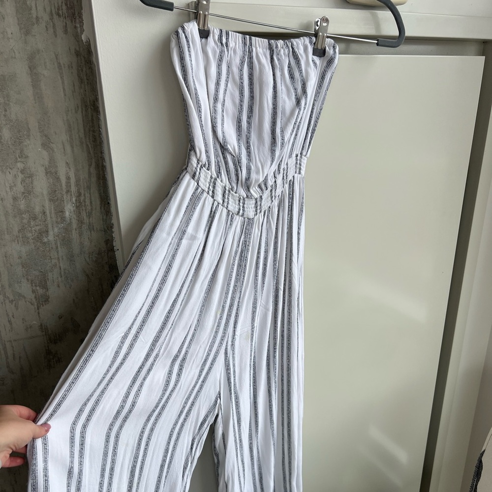 Silent and noise pant romper blue and white strip